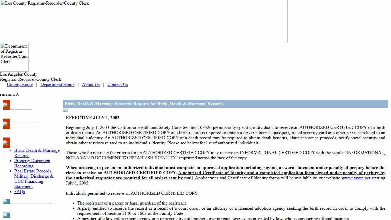 Vital Records, Birth, Death & Marriage: Request for Birth, Death & Marriage Records